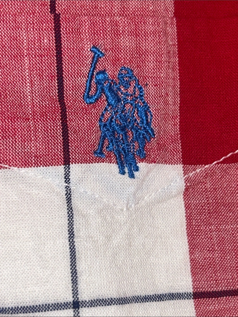 U.S. Polo Assn. Red, White & Blue Plaid Short-Sleeve Button-Up Shirt - Picture 6 of 7